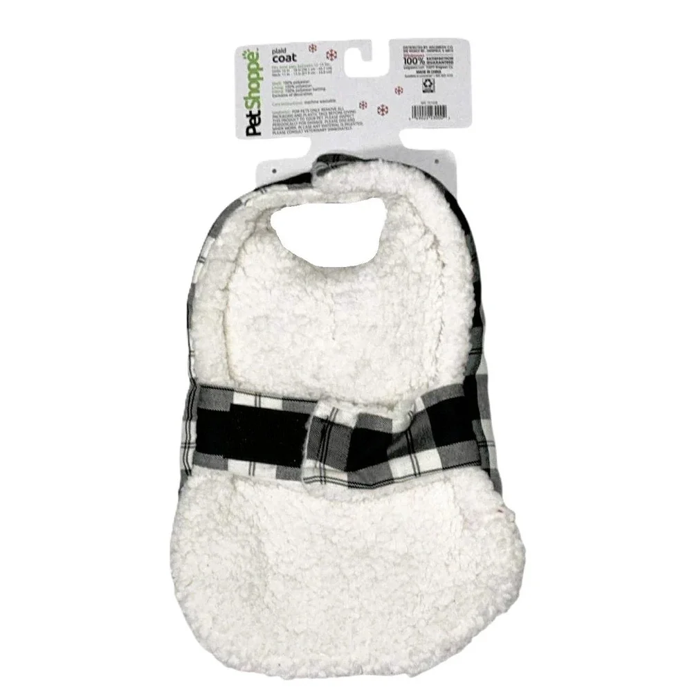 NEW* Pet Shoppe Plaid Dog Hoodie Black/White Checked Coat Sz M/L • 20-35lbs